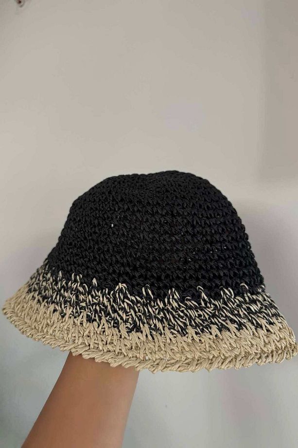 El Örgüsü Hasır Premium Siyah Bucket Şapka - 2