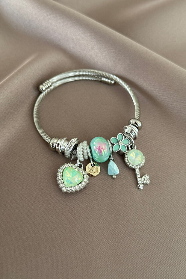 Green Heart Charm Bracelet