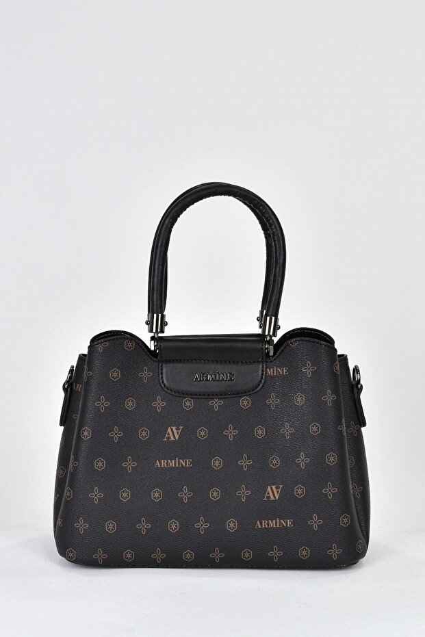 Modern Zippered Shoulder Bag Black Printed Shoulder Bag