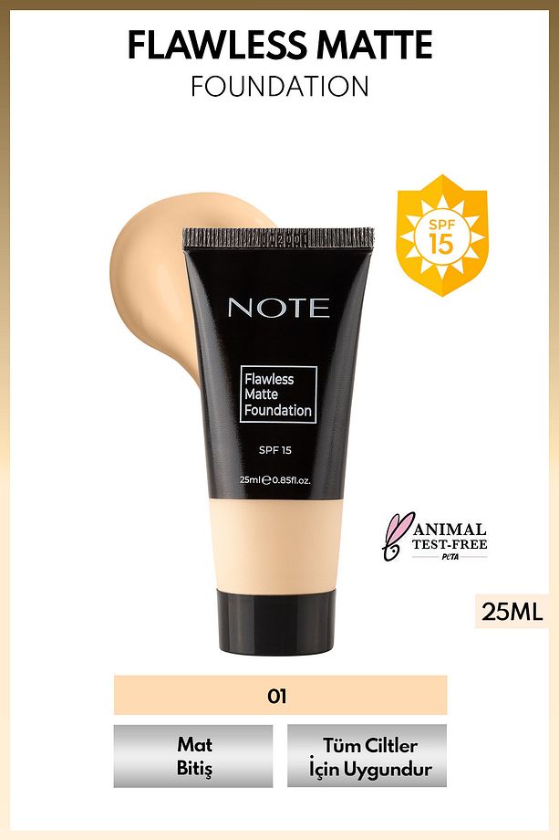 Flawless Matte Foundation SPF 15 Yoğun Kapatıcı Mat Bitişli Fondöten - 01 Açık - 1