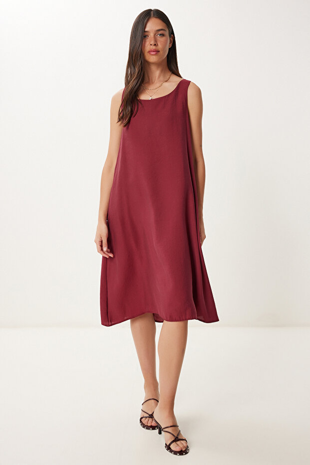 Women's Burgundy Sleeveless Basic Modal Dress Pb00050