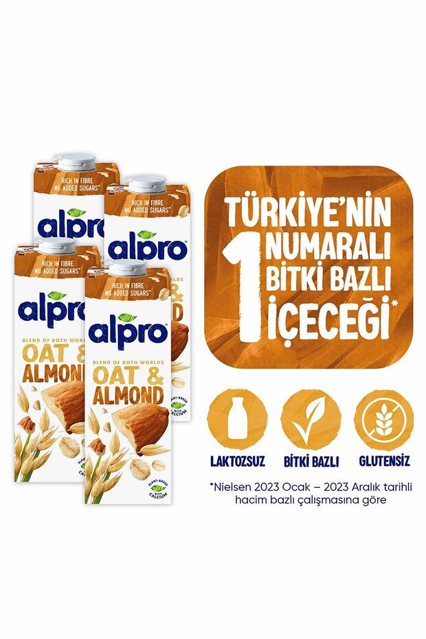 Yulaf Badem Sütü 4x1 L Vegan Laktozsuz Bitkisel Bazlı - 1