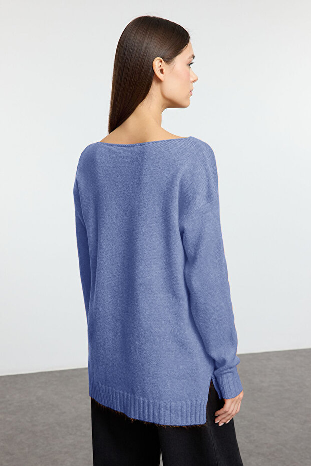 Indigo Wool Boat Neck Basic Strickpullover TWOAW25KZ00010 - 5