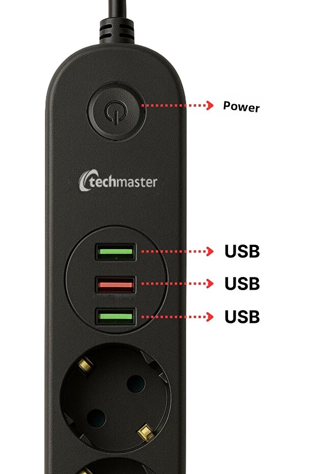 3 USB Current Child Proof 4 Socket Socket 2Mt Black - 3