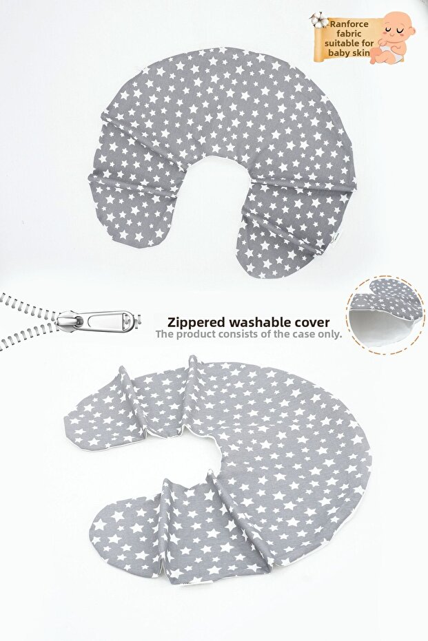 Cover, Double Sided Breastfeeding Pillow Cover/Baby Support Cushion Cover,Cotton Fabric,Stars Pattern,Gray