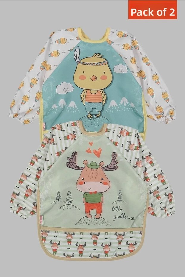 Bebechi Liquid-Proof Wearable Sleeves Activity Baby Food Bib 0-2 Years Old (chick -deer)