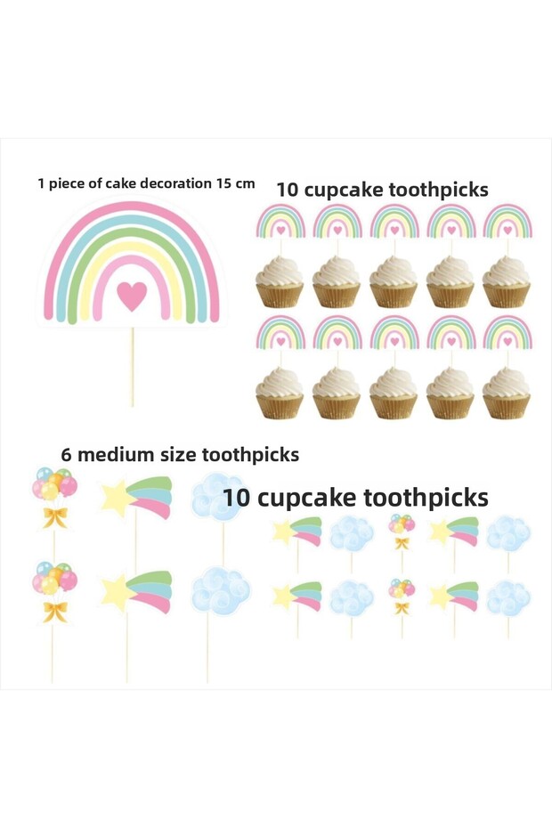 Rainbow Color Cake Decoration Toothpick Set - 2