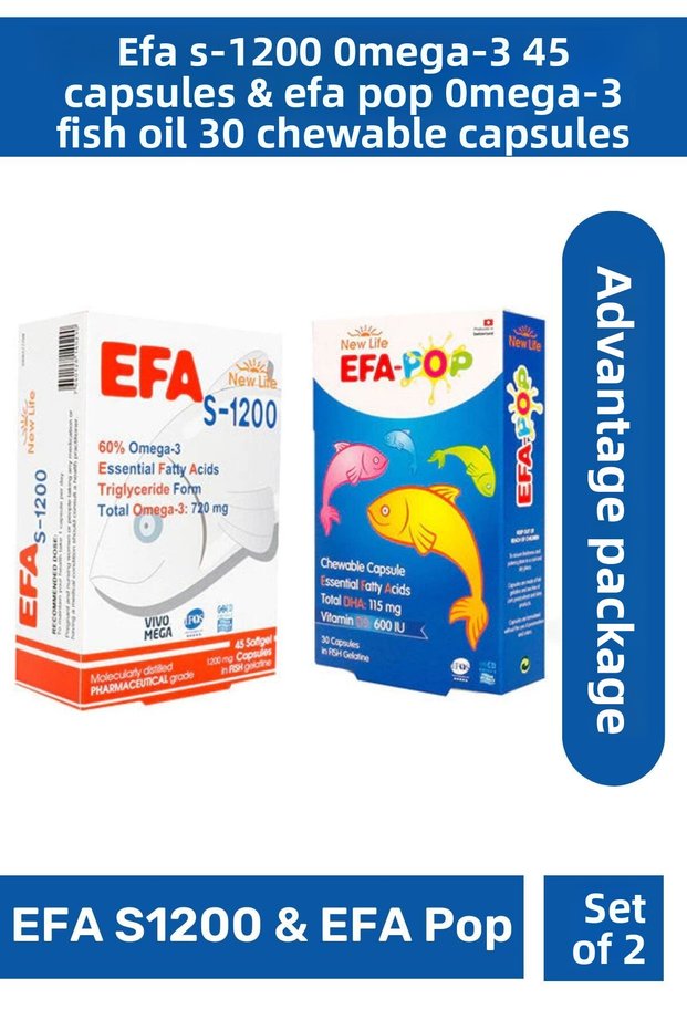 Efa S-1200 Omega-3 45 Capsules & Efa Pop Omega-3 Fish Oil 30 Chewable Capsules