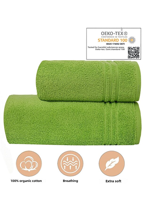 100% Organic Cotton Milano Premium 2-Piece Bath Towel Set: 1 Bath Towel and 1 Hand, Face Towel
