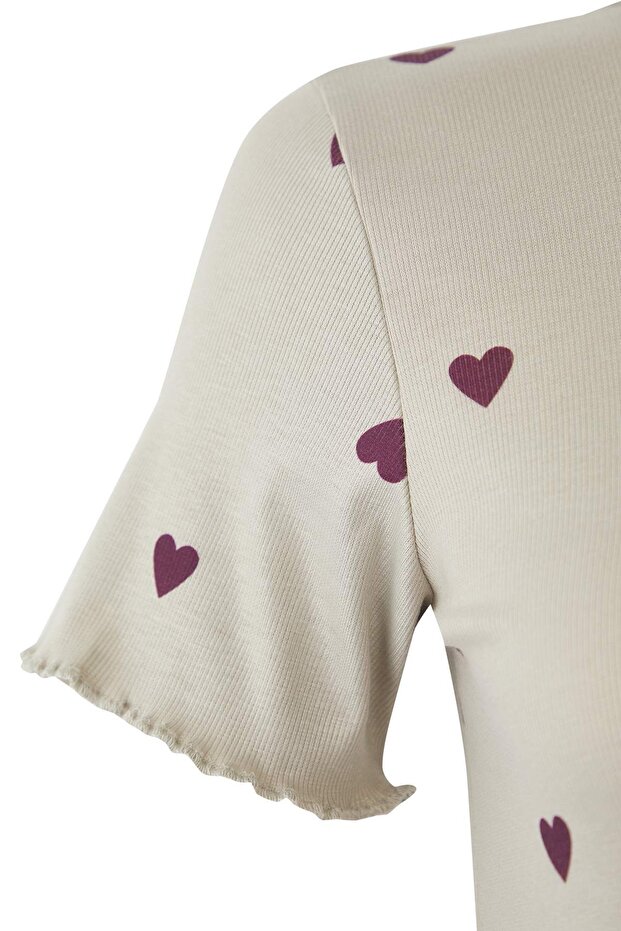 Mint Heart Slogan Tištěné elastické šortky Pletené pyžamo Set TBBSS25AI00162 - 7