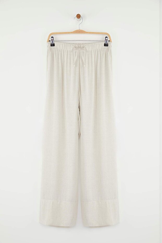 Taş Keten İçerikli Wide Leg/Geniş Paça Beli Lastikli Pantolon TWOSS25PL00124 - 5