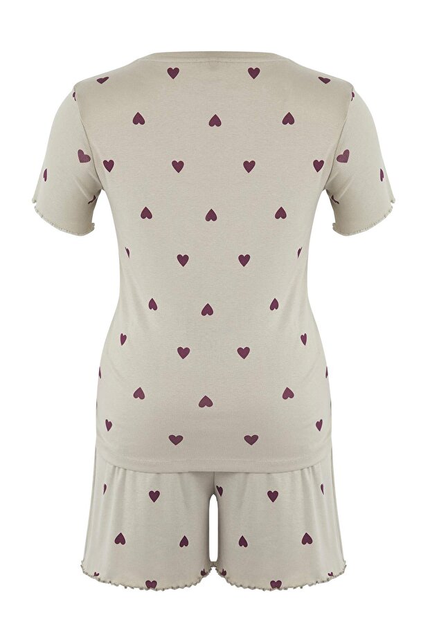 Mint Heart Slogan Tištěné elastické šortky Pletené pyžamo Set TBBSS25AI00162 - 9