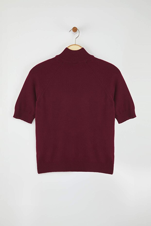 Bordo Merserize Görünümlü Premium İplik/Özel İplik Basic İnce Triko Bluz TWOAW24BZ00005 - 9