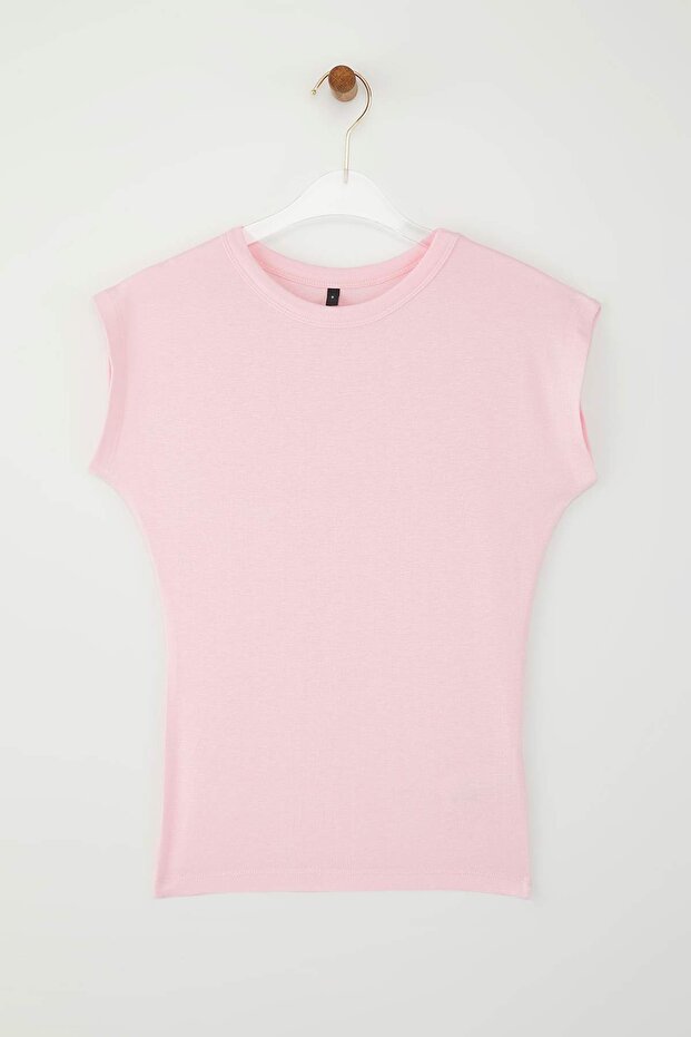 Açık Pembe Viskoz/Yumuşak Kumaş Fitted/Vücuda Oturan Ay Kol Esnek Örme Bluz TWOSS23BZ00992 - 5