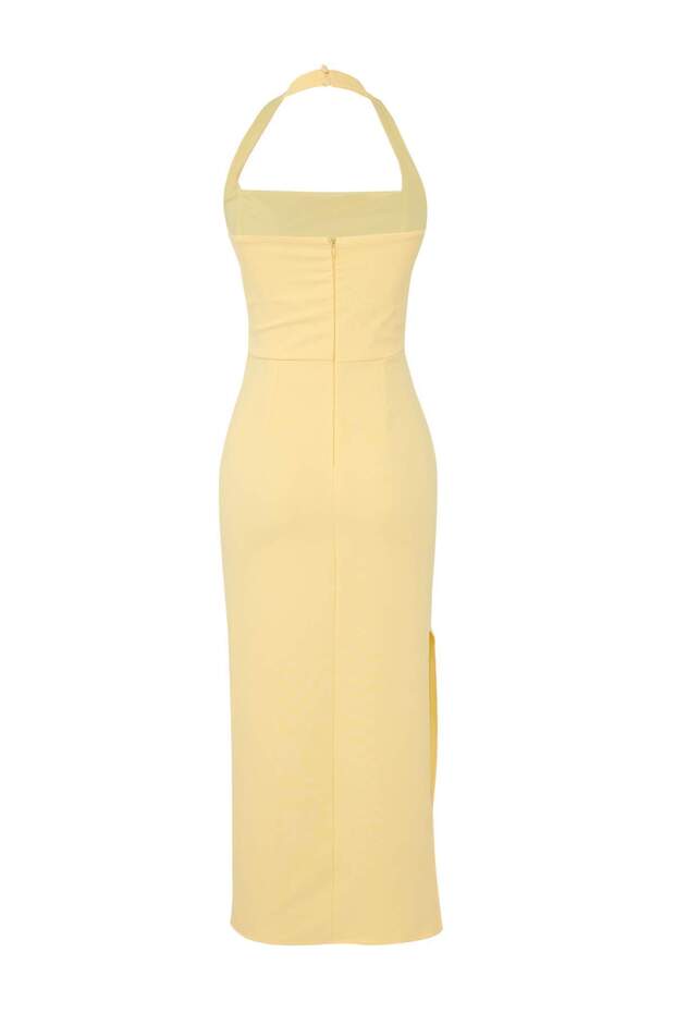Světle žluté midi tkané šaty s rozparkem na tělo TPRSS24EL00136 - 6
