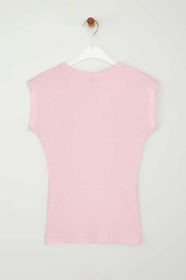 Açık Pembe Viskoz/Yumuşak Kumaş Fitted/Vücuda Oturan Ay Kol Esnek Örme Bluz TWOSS23BZ00992 - 6