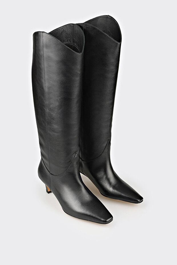 Siyah Deri Kadın Çizme - 2