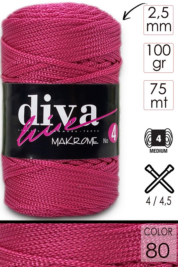 Diva Makrome Ipi Kalın (NO:4) 80 Fuşya. - 1