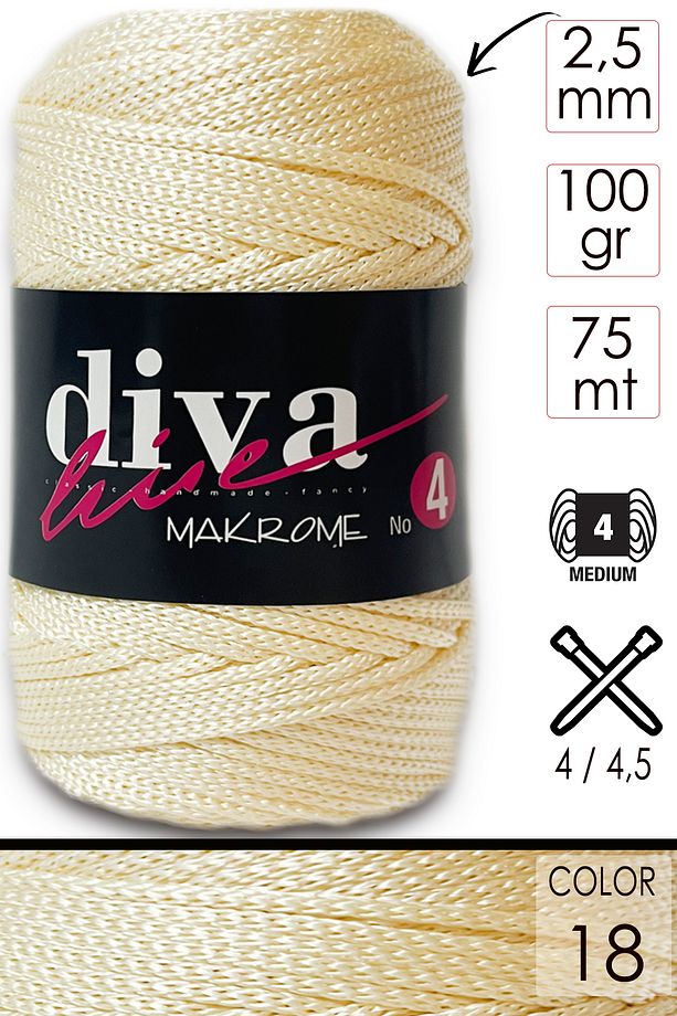 Diva Makrome Ipi Kalın (no:4) 18 Krem - 1