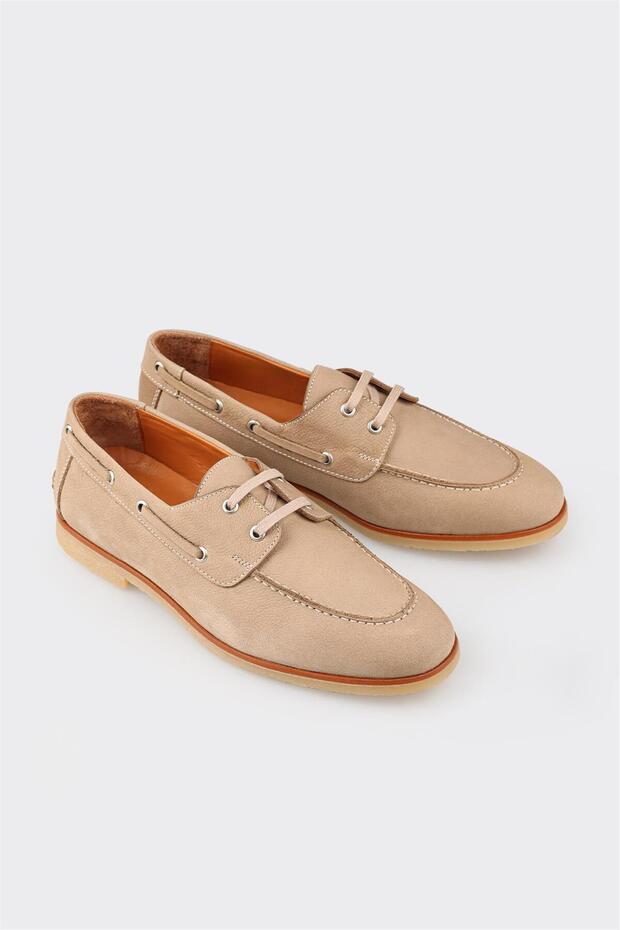Beige Leder Herren Freizeitschuhe - 2