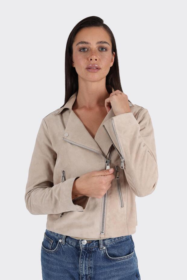 Bej Deri Kadın Ceket - 4