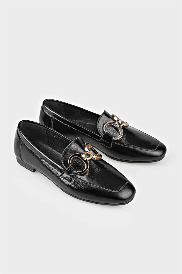 Siyah Deri Kadın Loafer - 2