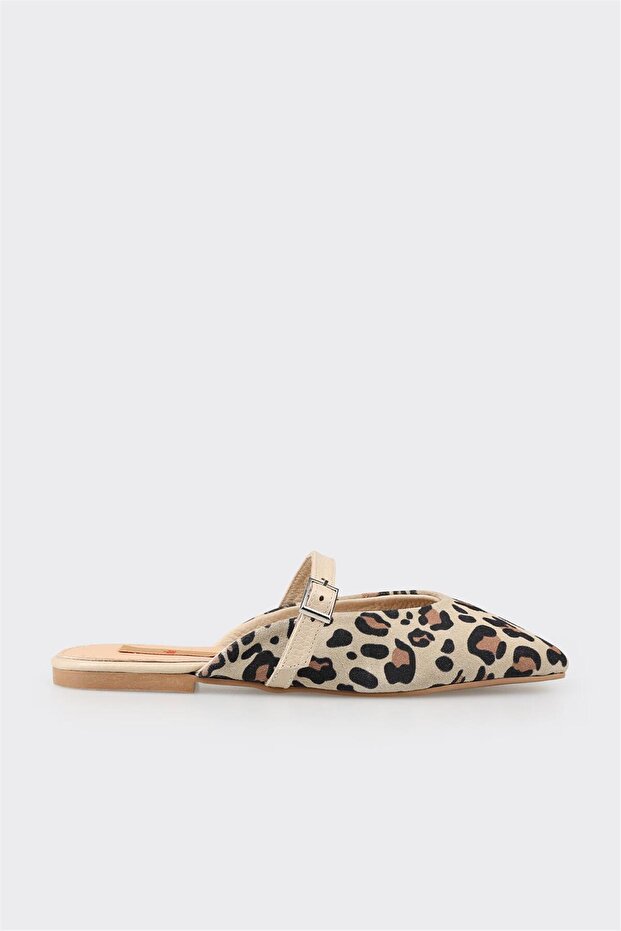Beige Leather Women's Sports Slippers