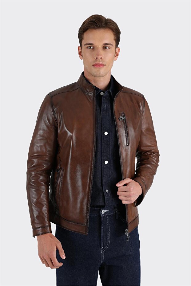 Taba Deri Erkek Ceket - 5