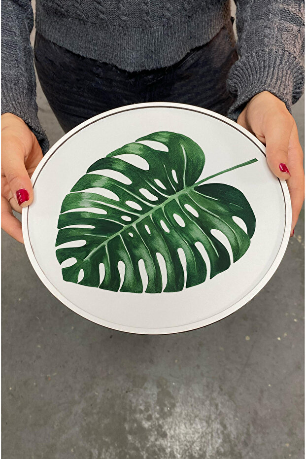 🪴 Tropikal Yaprak Desenli 3’lü Mdf Tepsi Seti - 24 Cm M18 - 5