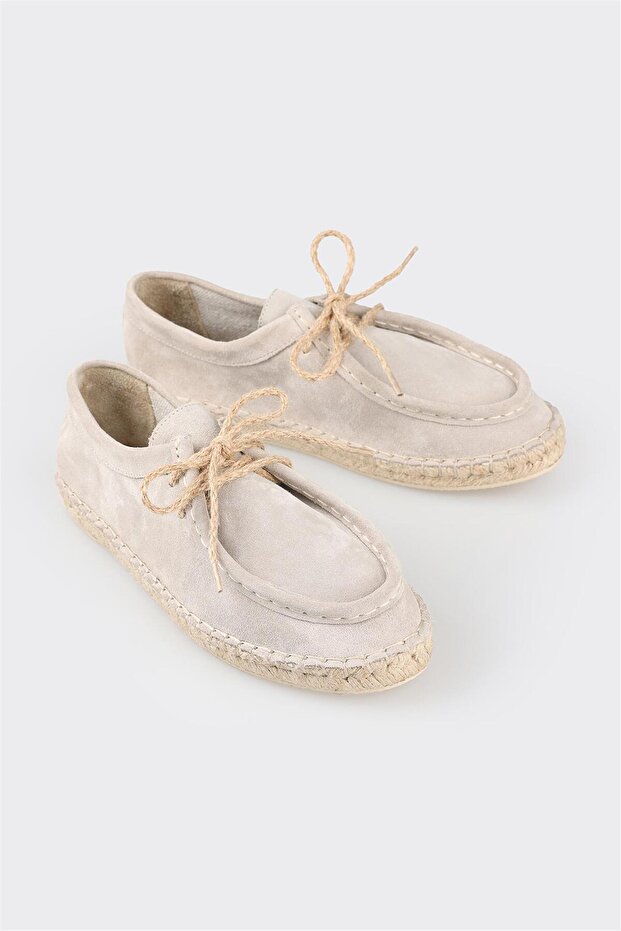 Bej Deri Kadın Espadril - 2