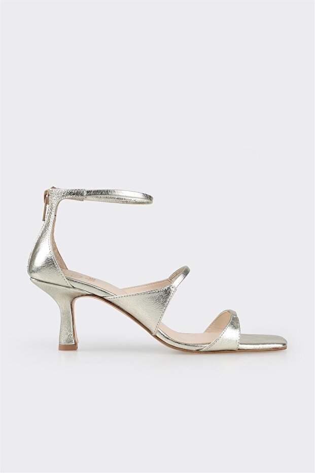 Gold Leather Women's Heeled Sandals