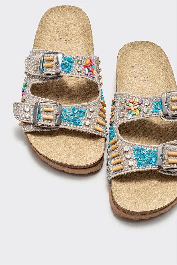 Bej Deri Kadın Terlik - 3