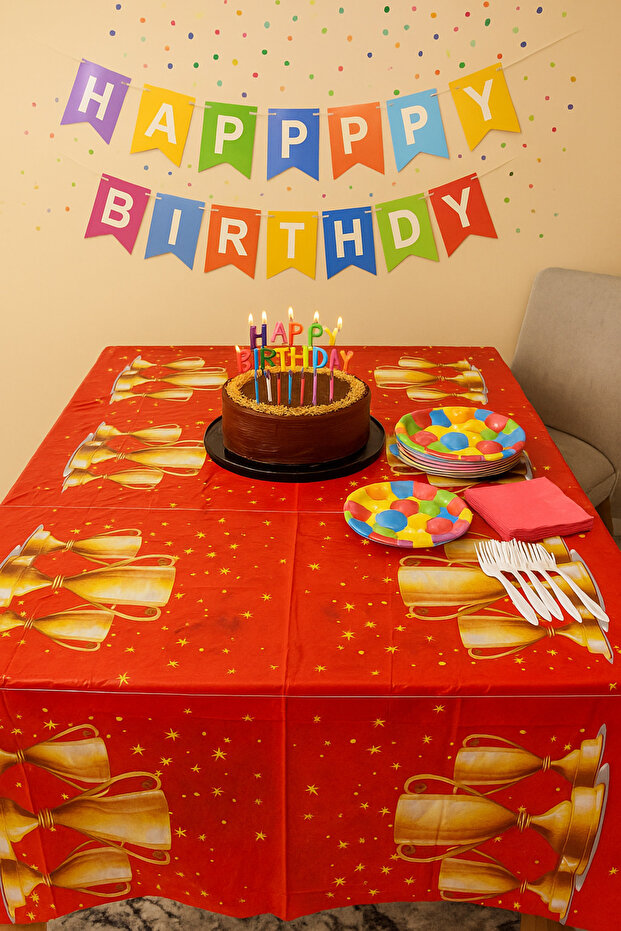 Yellow Red Fan Birthday Tablecloth Yellow Red Fan Table Cover for Birthday