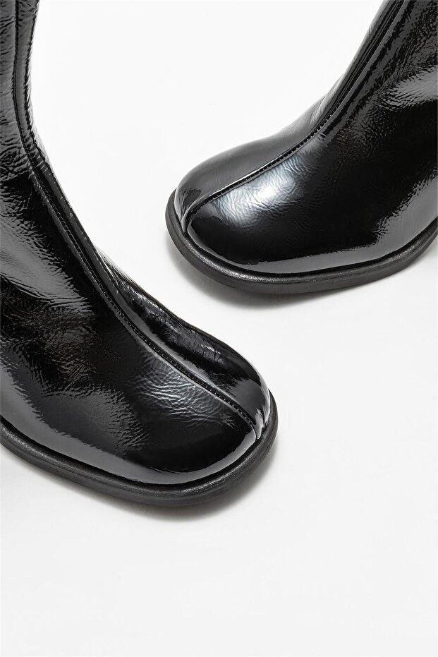 Siyah Deri Kadın Topuklu Bot - 3