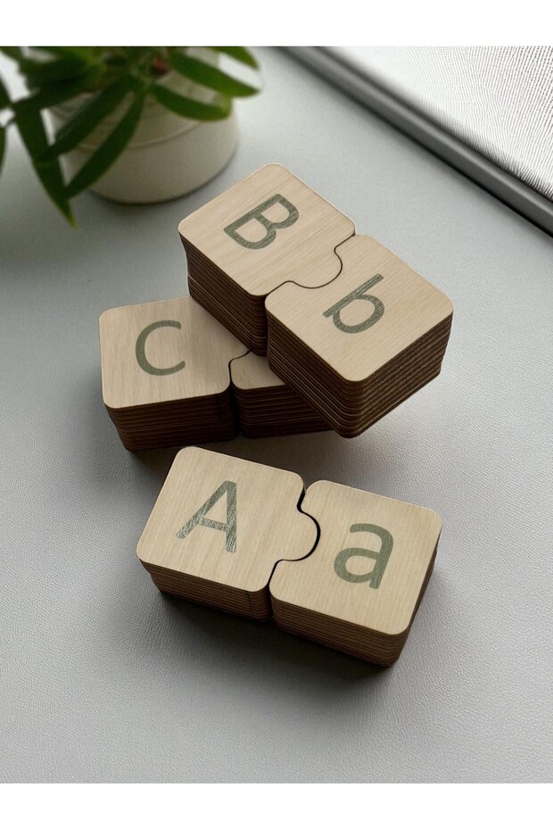 English Alphabet Matching, Green, 26 Letters, Wooden Alphabet Puzzle, Montessori Large Small Letter Puzzle