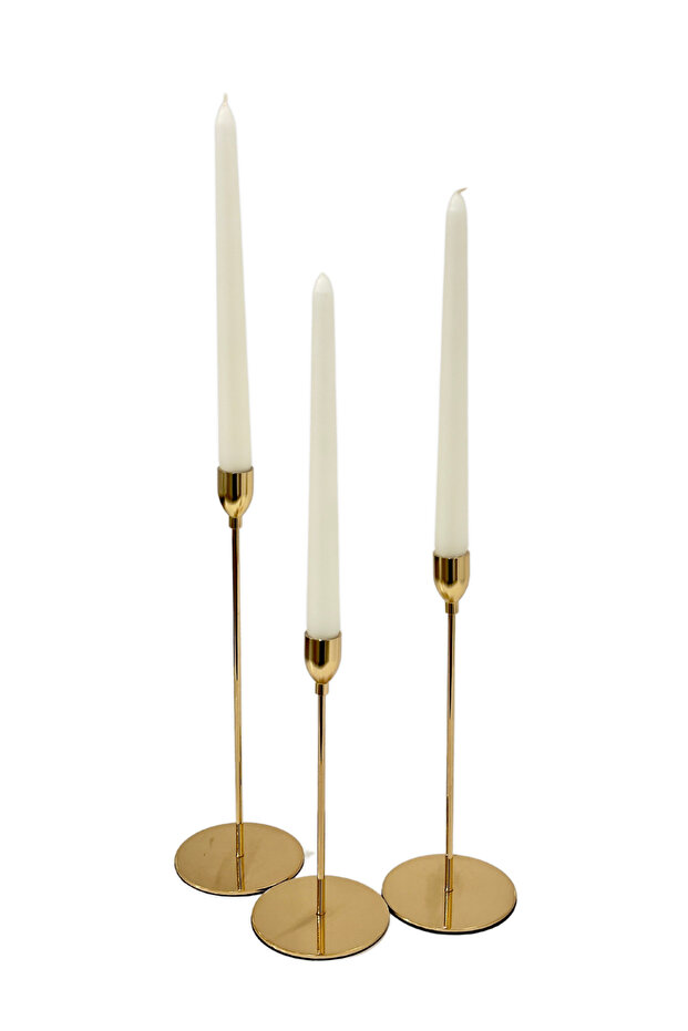 Gold Metal 3'lü Şamdan - 3