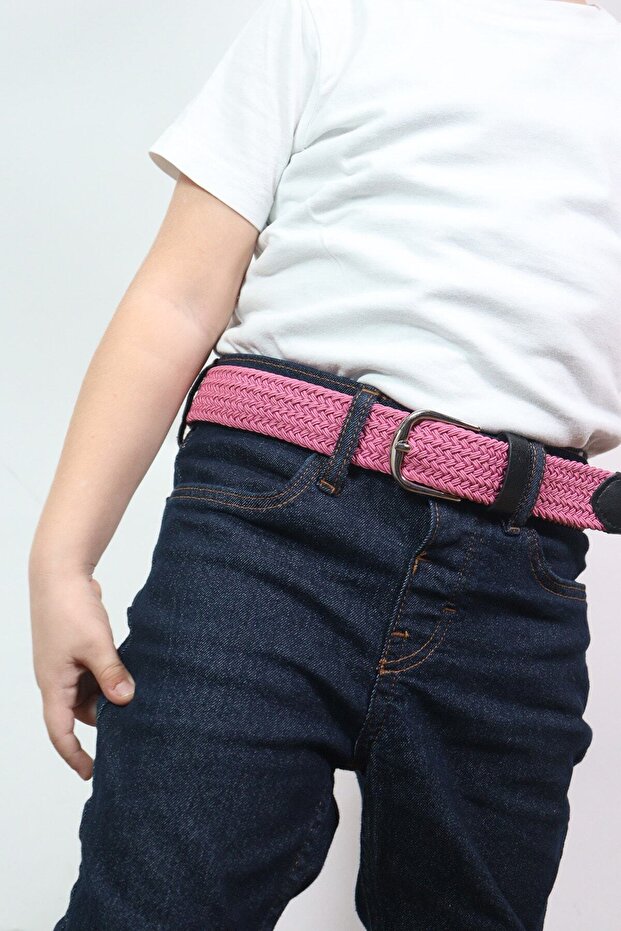 Elastik Örgü Çocuk Kemeri Pembe - 3