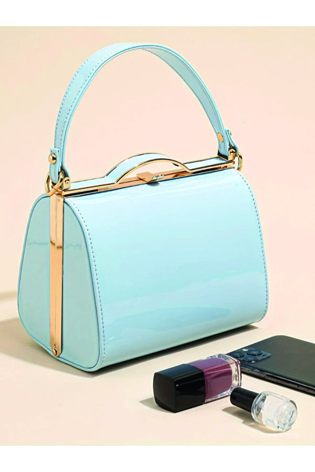 Hard Shell Clip Pu Cute Simple Patent Leather Pearl Leather Blue Patent Leather Women's Hand Bag