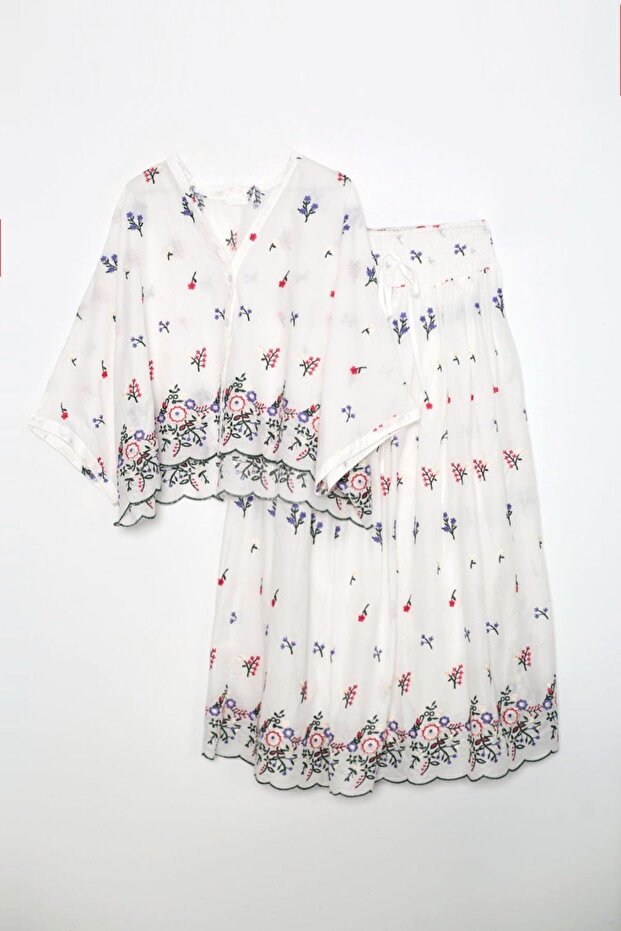 Embroidered Shirt Skirt Set