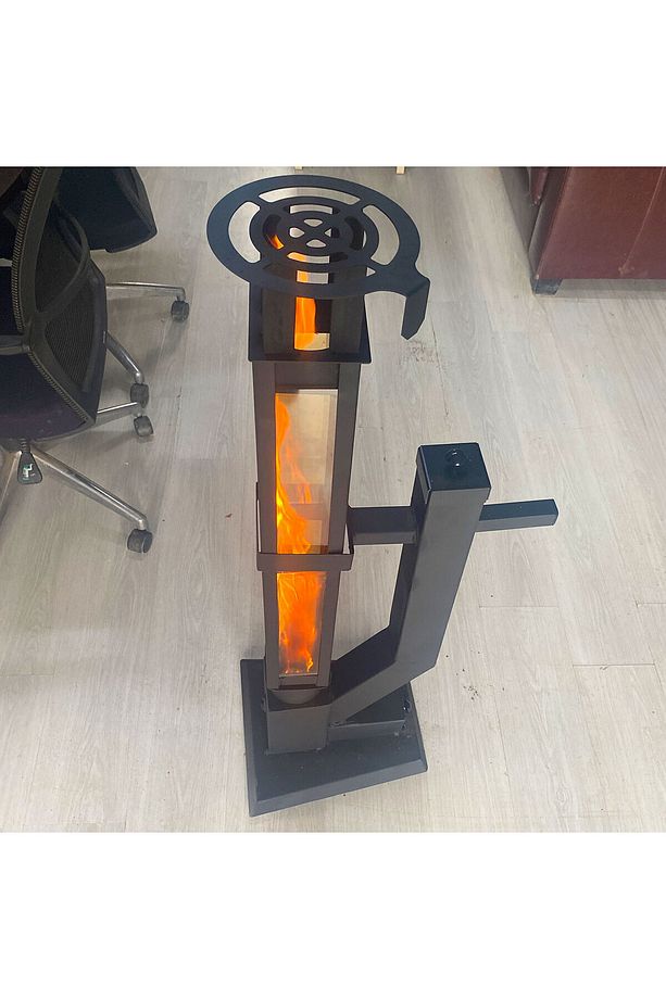 Füze Pelet Sobası, Kamp Sobası Tekerli Kare 60 Cm Korunaklı Kırılmaz Camlı - 6