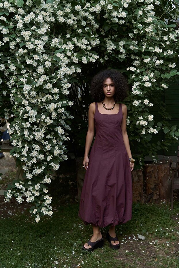 Garda Uzun Bordo Balon Elbise - 3