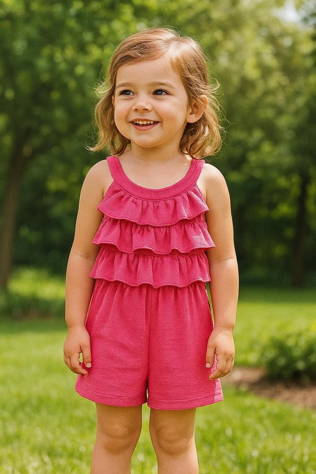04-10 Years Old Girl's Pink Knitted Jumpsuit - Pink