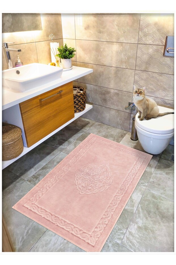 Cotton Woven Water Absorbent Bath Mat, Bathroom Carpet Victoria 80 X 150 cm Powder