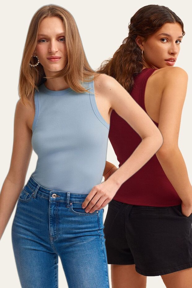 Pack of 2 Ribbed Halter Collar Knitted Tank Top
