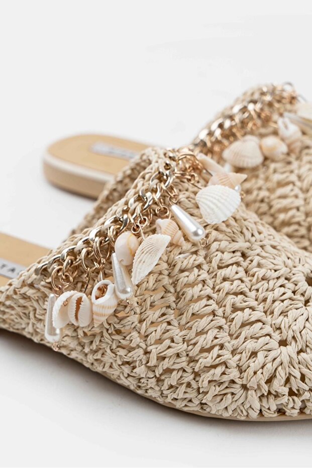 Detailné dámske šľapky Lisa Béžové pletené mušle - 8