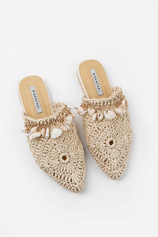 Detailné dámske šľapky Lisa Béžové pletené mušle - 6