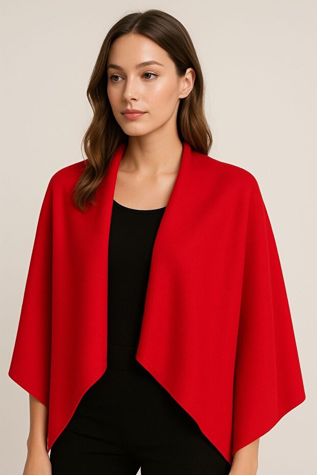 Red Tasselless 70cm Thick Winter Fleece Shoulder Shawl Soft Textured Shawl Cafe Restaurant Hotel Etc.