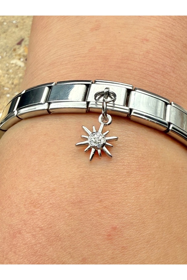 Zircon Stone Sun Steel Charm and Italian Steel Bracelet I Special Boxed
