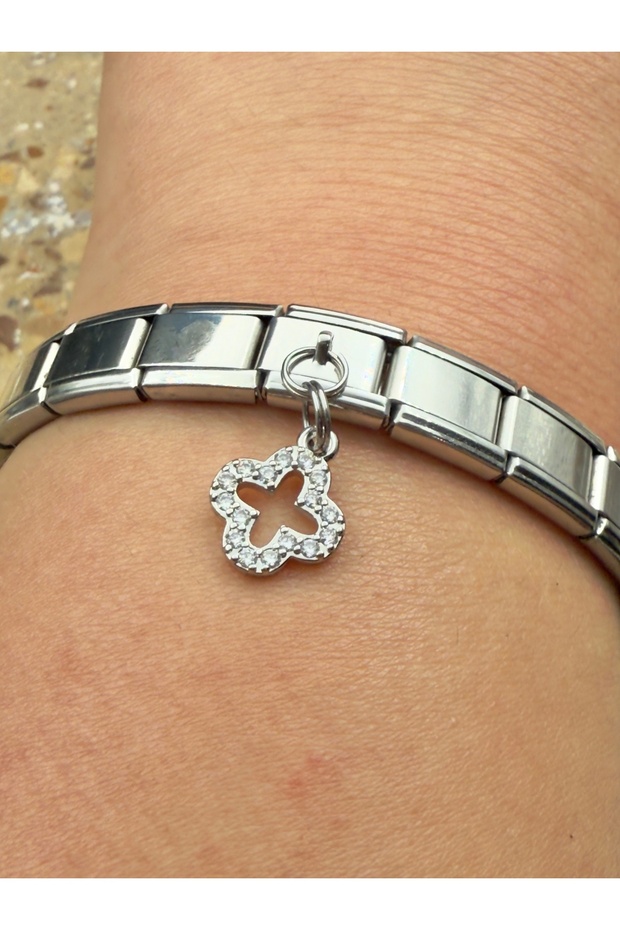 Zircon Stone Clover Steel Charm and Italian Steel Bracelet I Special Boxed