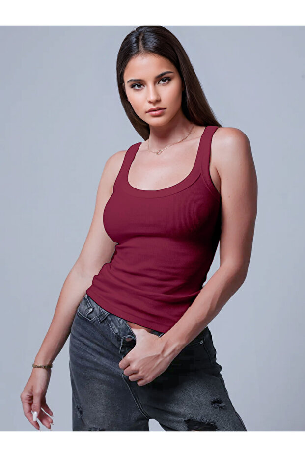 Kadın Kalın Askılı Kaşkorse Fitilli Bordo Atlet – Novelle - 1